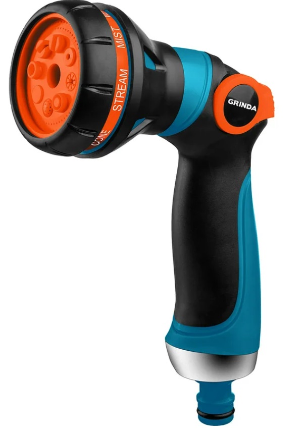 Поливочный пистолет GRINDA S-8, 8режимов, двухкомп. с регулятором напора